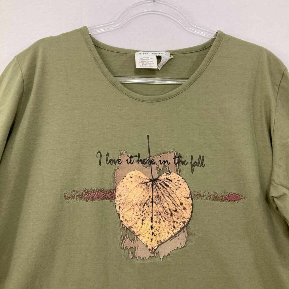 Ulla Popken size 16/18 Green‎ Cotton Stretch Graphic Leaf Print Relaxed Blouse